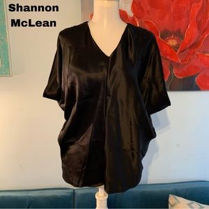 SHANNON MCLEAN Womens Black Blouse Silky Top Peace Love & Fashion S/M
